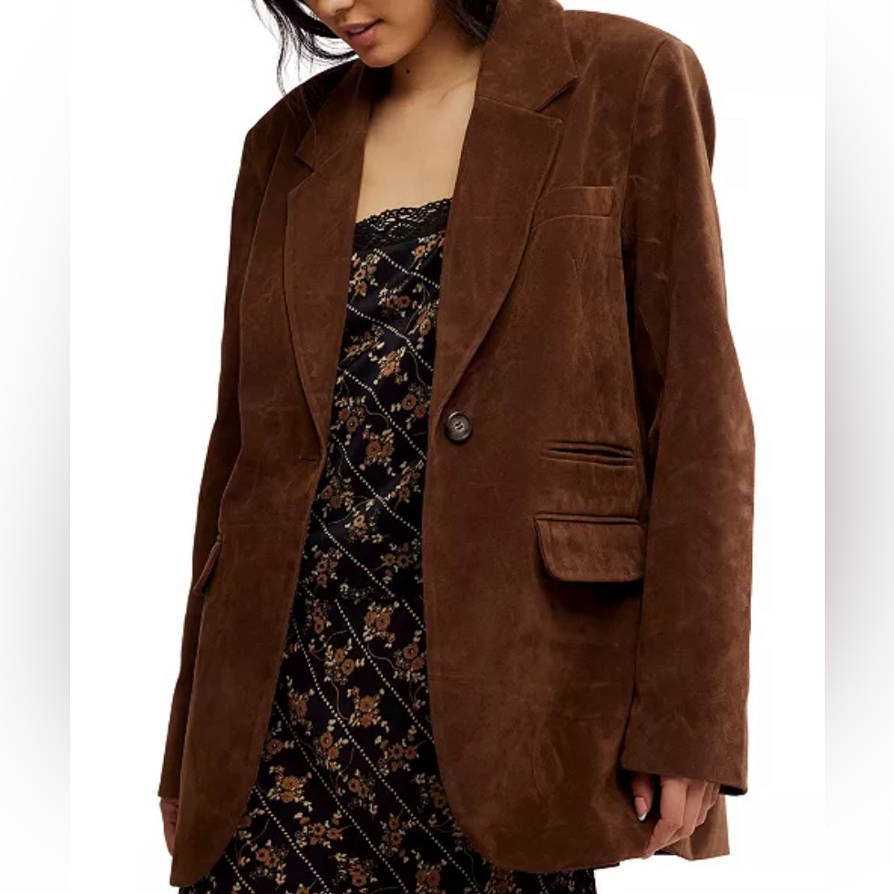Free People Brown Suede Blazer Jacket We The Free Paper Cut Coat Revolve